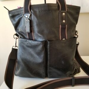 Coach Heritage Web Leather Foldover Tote Unisex